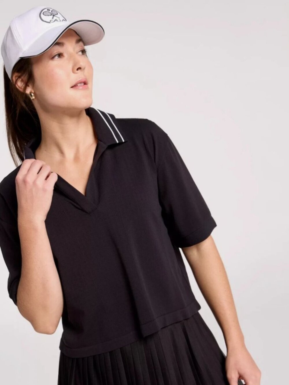 Calia Women's Seamless Tipped Polo in Pure Black NWT $48
